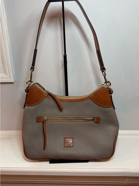 Dooney & Bourke Gray and Tan Pebbled Leather Shoulder Bag